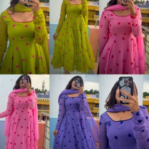 Designed to Make you feel Like a Queen.This perfect gift for your 💞.This heart Anarkali made with 😍😍 premium Georgette Fabric With beautiful heart embroidery work all over Gown 💃