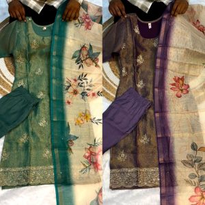 Premium quality Banarasi tissue crush silk kurta set
