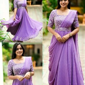 The Beautiful Partywear Gown With Attached Dupatta & Belt ❤️