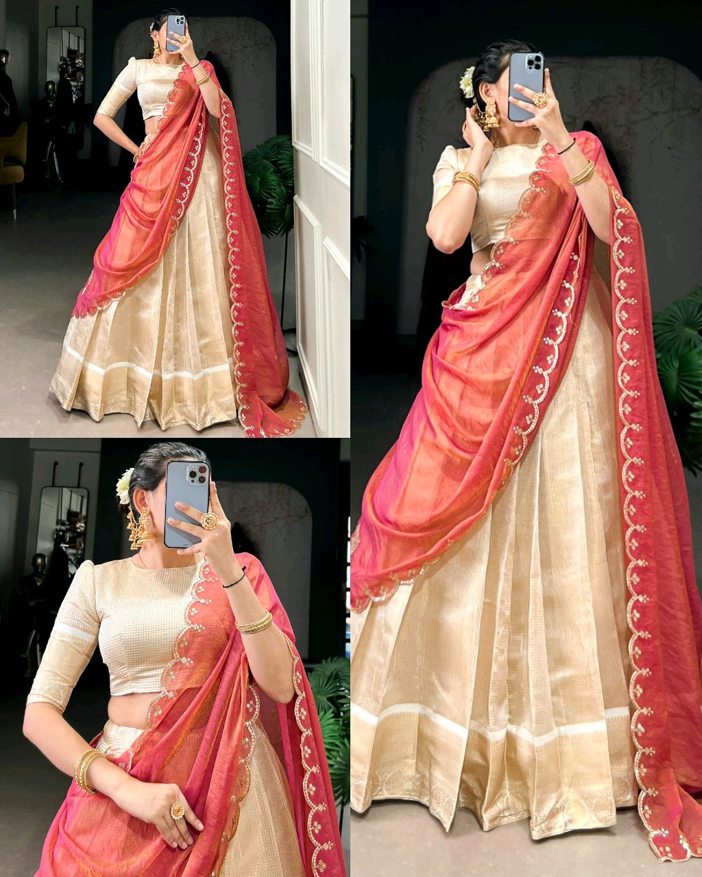Elegant Golden Zari Weaving Work Lehenga with Zari Shimmer Dupatta 🪷