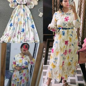 New printed long dress with belt