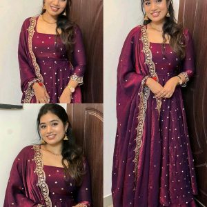 New Launching the most trending Beautiful Soft Space Silk Sequins Embroidery Gown With Dupatta