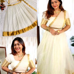 Onam super hit Organza Chex Lehenga Choli with Golden Jacquard work