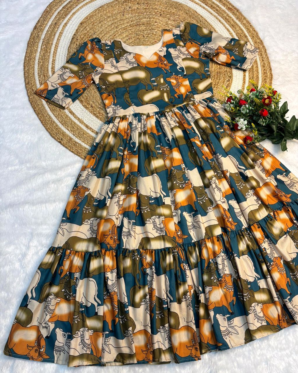 This beautiful kalamkari printed maxi gown made with soft cotton fabric and feeding zip also attached - Image 2