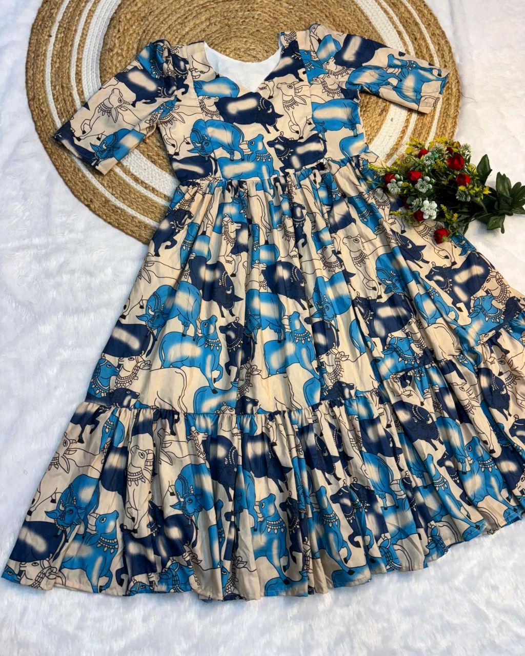 This beautiful kalamkari printed maxi gown made with soft cotton fabric and feeding zip also attached - Image 5