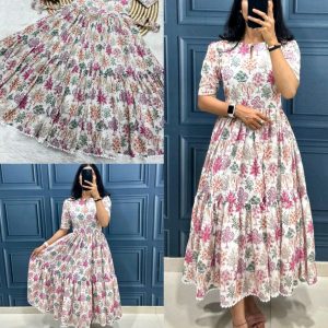 Trendy soft Hakoba Cotton with attractive print with Full lining Maxi