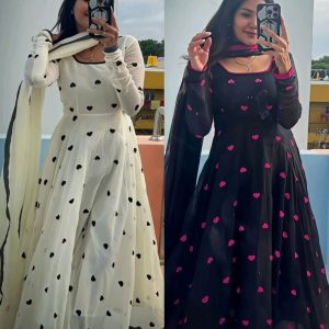 Designed to Make you feel Like a Queen.This perfect gift for your 💞.This heart Anarkali made with premium Georgette with beautiful heart embroidery 💞