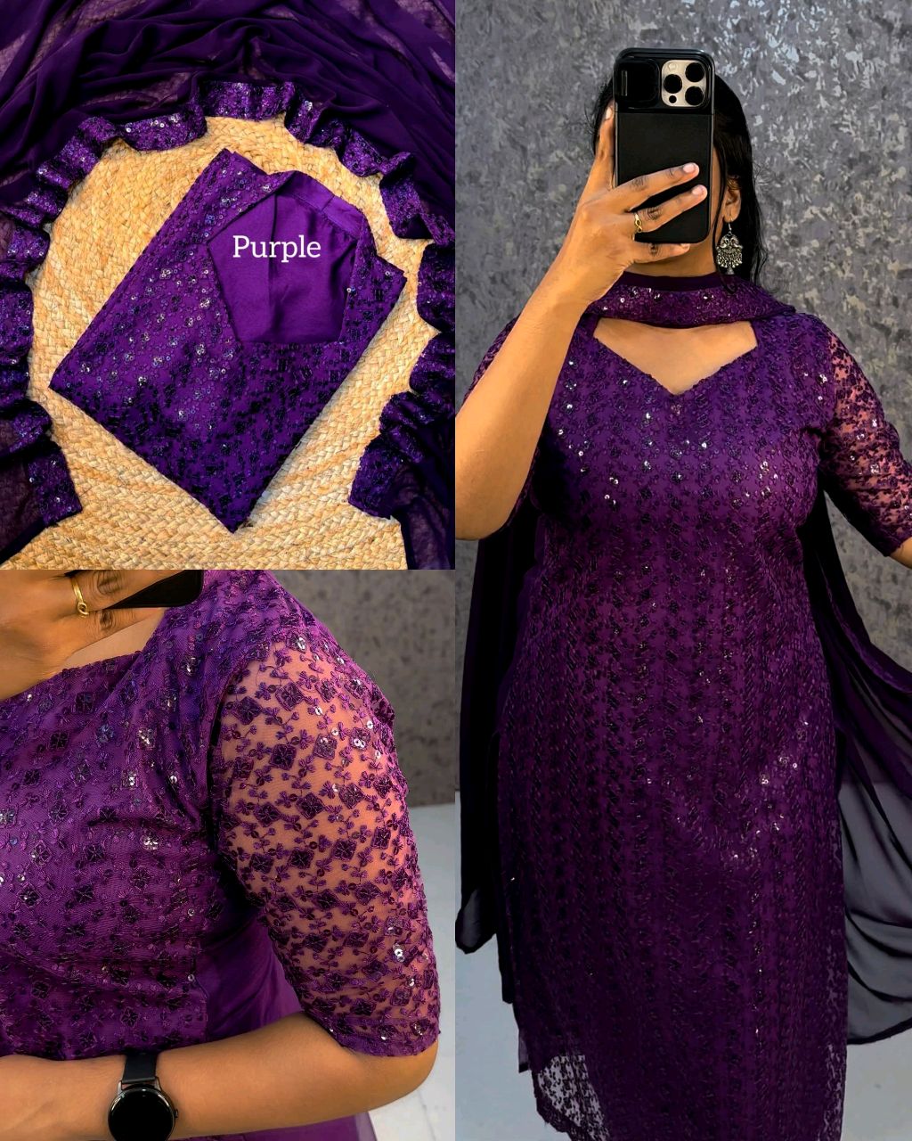 Trendy Net Embroidered kurti + dupata