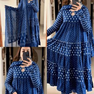 Stylish Blue Frill Duppatta set