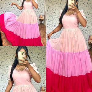 Pinky Flary dream look!! Look at this maggam addition with huge flare and pink shades