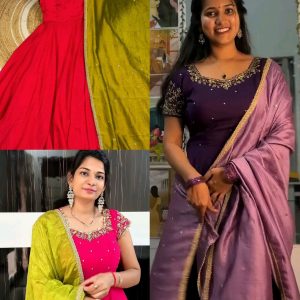 Vichitra Silk Fabric with Maggam Work, huge 8 mtrs flair, stunning design