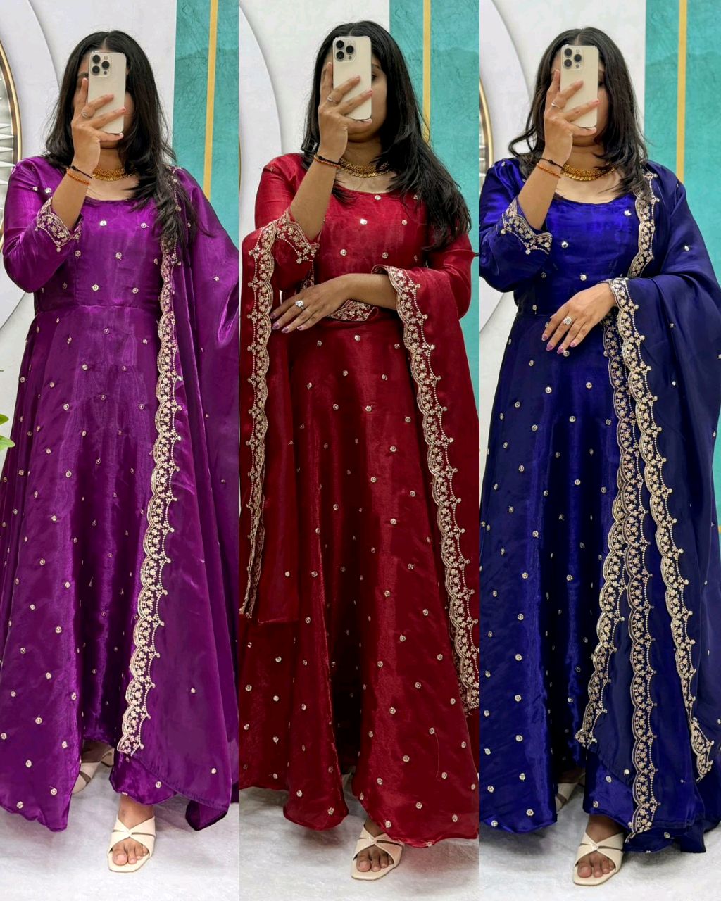 Trending Beautiful Soft Space Silk Sequins Embroidery Gown With Dupatta, elegance Look For Festive Season