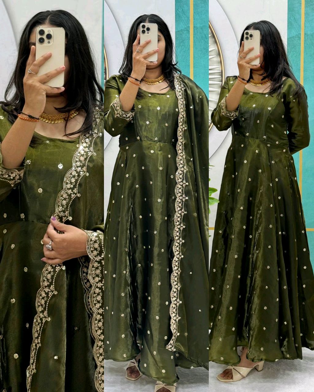 Trending Beautiful Soft Space Silk Sequins Embroidery Gown With Dupatta, elegance Look For Festive Season - Image 2