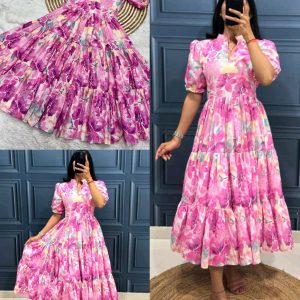 Stylish Anime Flower Print Work Pattern in 3 Layer