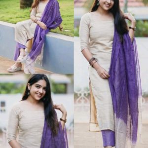 Attractive Women's Beige Colour Cotton Blend Kurta Set