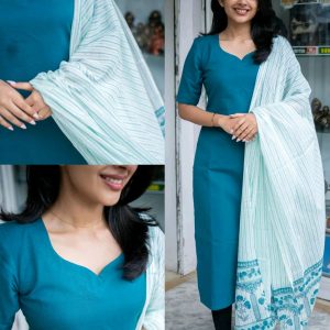 Beautiful Blue Kurti With Shawl- Casual Charm