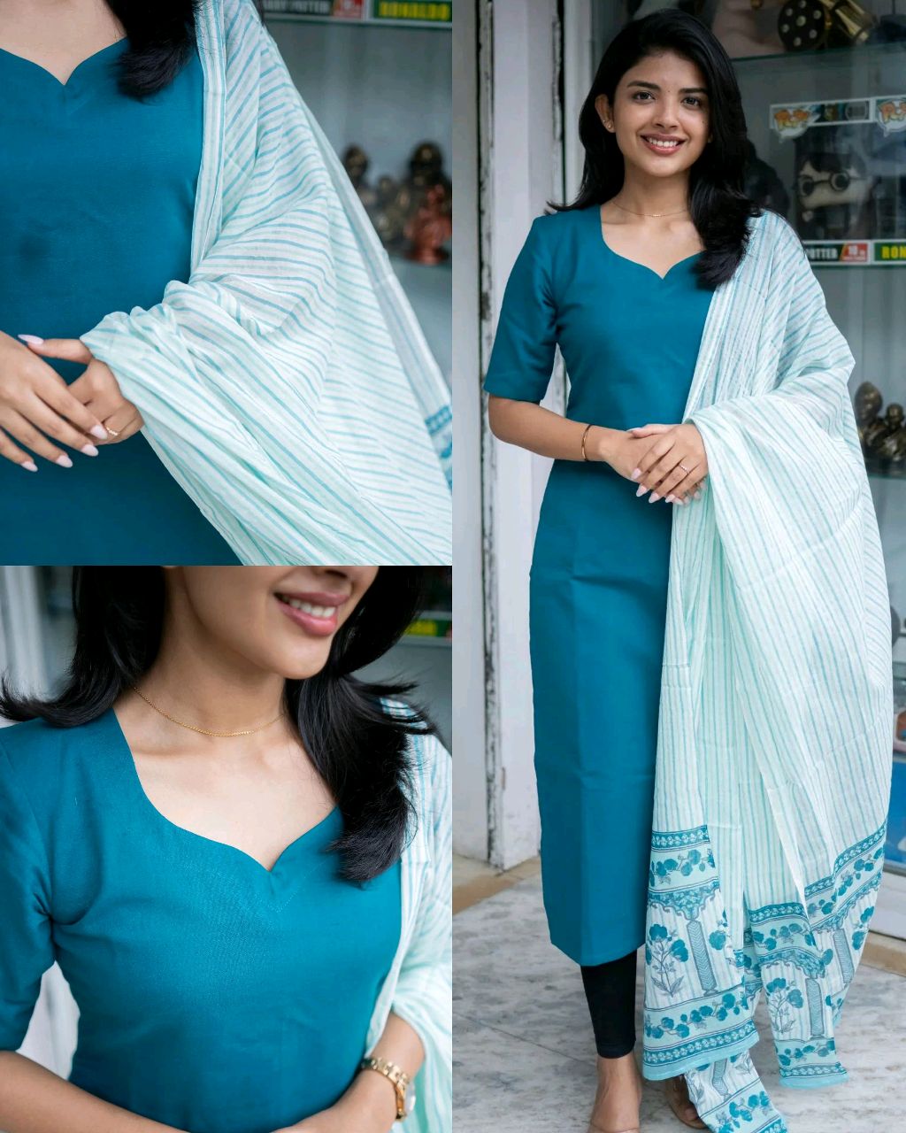 Beautiful Blue Kurti With Shawl- Casual Charm