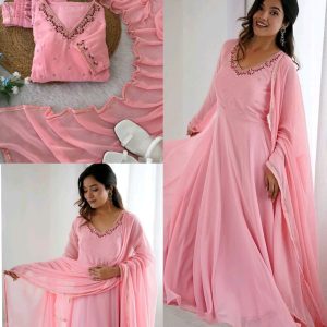 Super Trendy New Party Wear Look Fox Gerorrget Gown With Dupatta & Pant