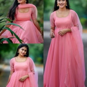 PEACH GOWN DUPATTA SET