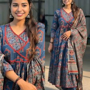 Elegance Traditional Women Anarkali Kurta and Pant Set with Dupatta