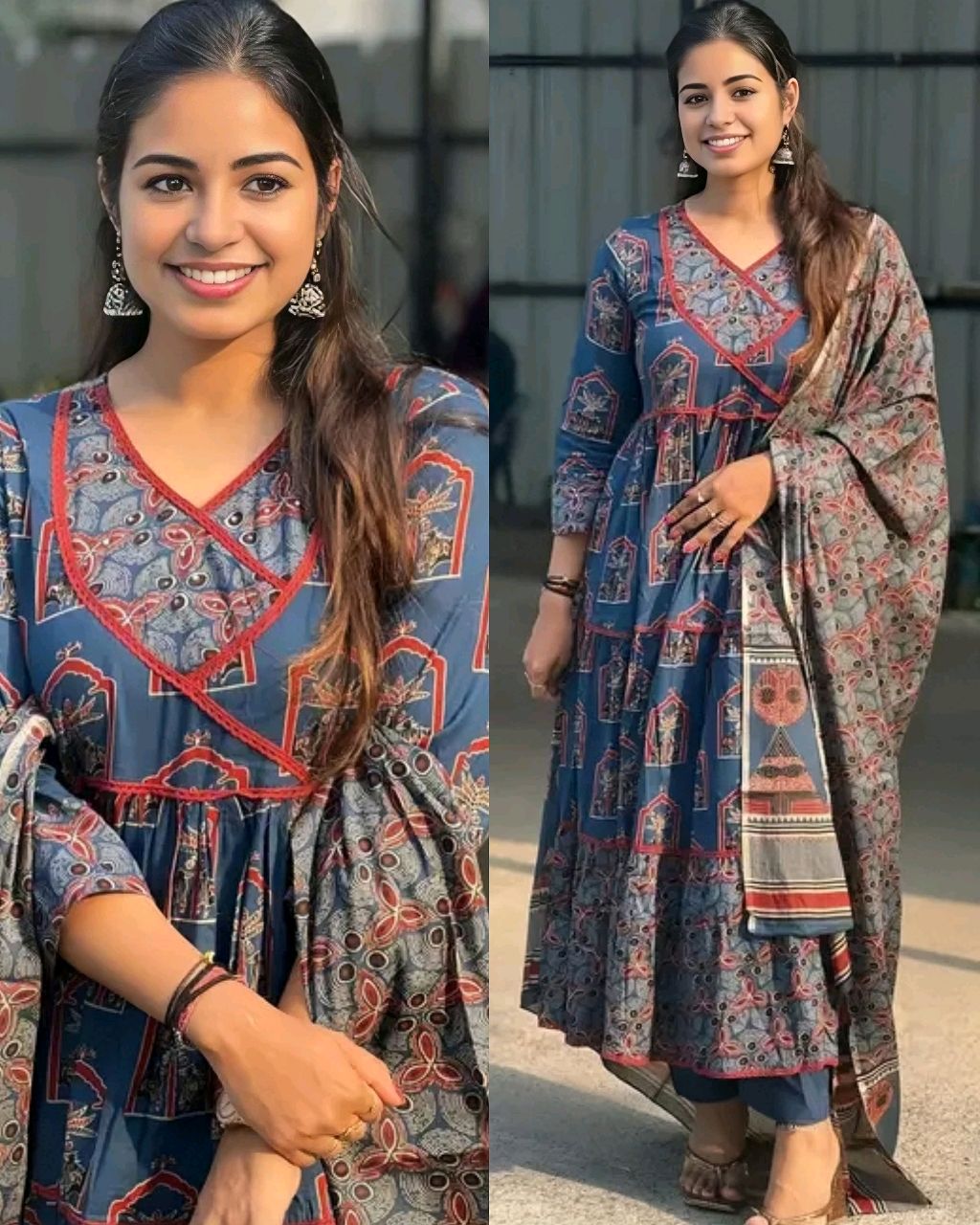 Elegance Traditional Women Anarkali Kurta and Pant Set with Dupatta