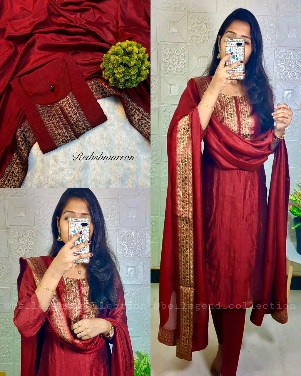 Stylish festival wear pure vichitra silk Kurti set with beautiful zari work lace yoke part and Dupatta - Image 3