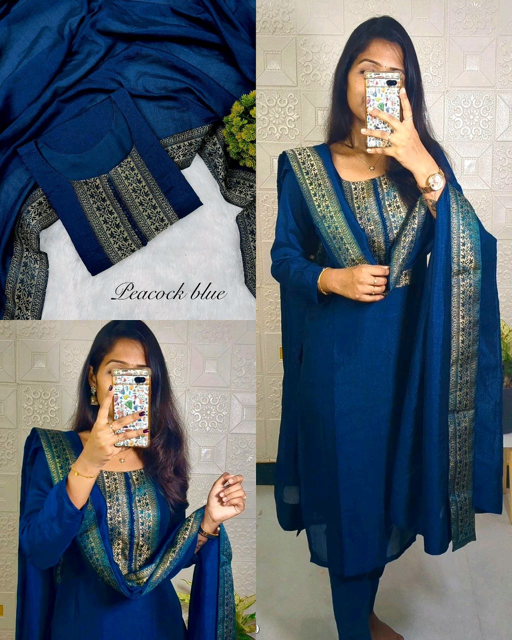 Stylish festival wear pure vichitra silk Kurti set with beautiful zari work lace yoke part and Dupatta - Image 4