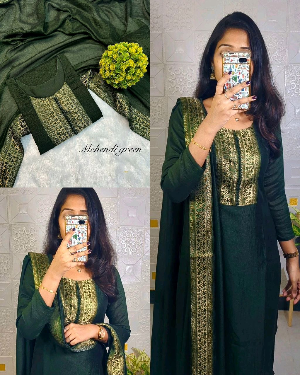 Stylish festival wear pure vichitra silk Kurti set with beautiful zari work lace yoke part and Dupatta - Image 5