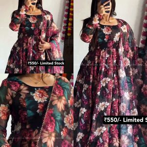 Self Design Full Stitched With Flared Gown With Dupatta For Women