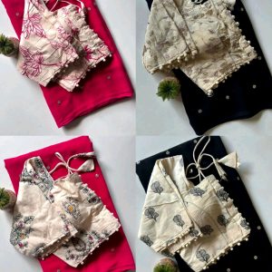 Blooming georgette saree with sequence butties on all over the saree