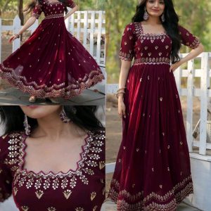 Designer Gown is luxury clothing Considered to be high quality Made by Zari-Thread & Sequins Embroidery