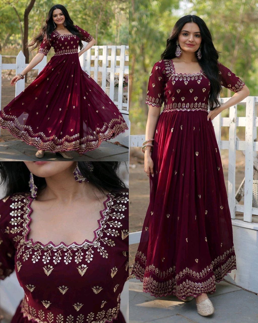 Designer Gown is luxury clothing Considered to be high quality Made by Zari-Thread & Sequins Embroidery