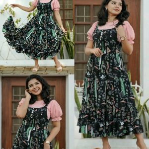 Syndrella Western Wear Midi Dress Dungree for Women