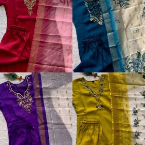 Trendy Handwork Launching New Designers Kurti Pant Dupatta Set