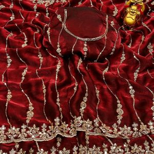 Launch Grand party wear saree in original gold beeds work