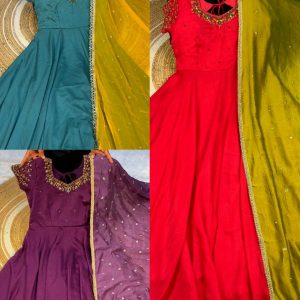 Vichitra Silk Fabric with Maggam Work, huge 8 mtrs flair, stunning design, perfect for special occasions like Elegant look, rich texture, and beautiful Maggam embroidery details make it extraordinary