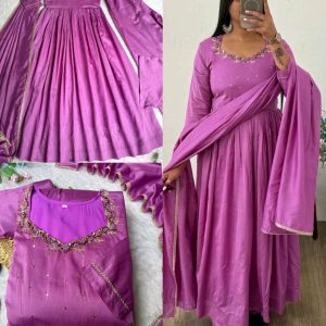 Presenting By New Party Wear LooK Pure Mul cotton Chanderi Silk Gown Pant With Dupatta Set of 3 pic