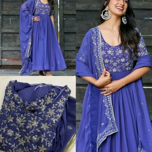 Trendy Elegance Look Sequins Multithreaded Beads Embroidered work Gown with Dupatta