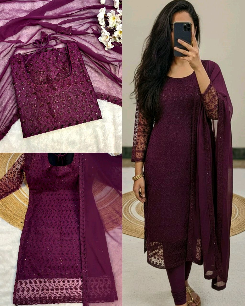 New Launching premium net fabric with beautiful chikankari work and matching soft georgette dupatta with 4 side lace broder