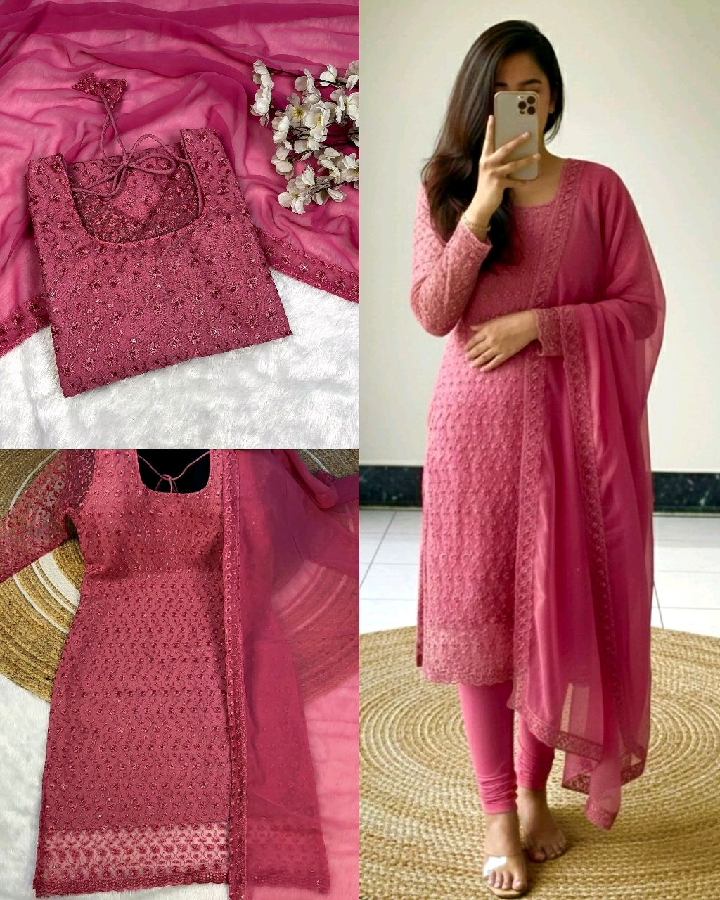 New Launching premium net fabric with beautiful chikankari work and matching soft georgette dupatta with 4 side lace broder - Image 2