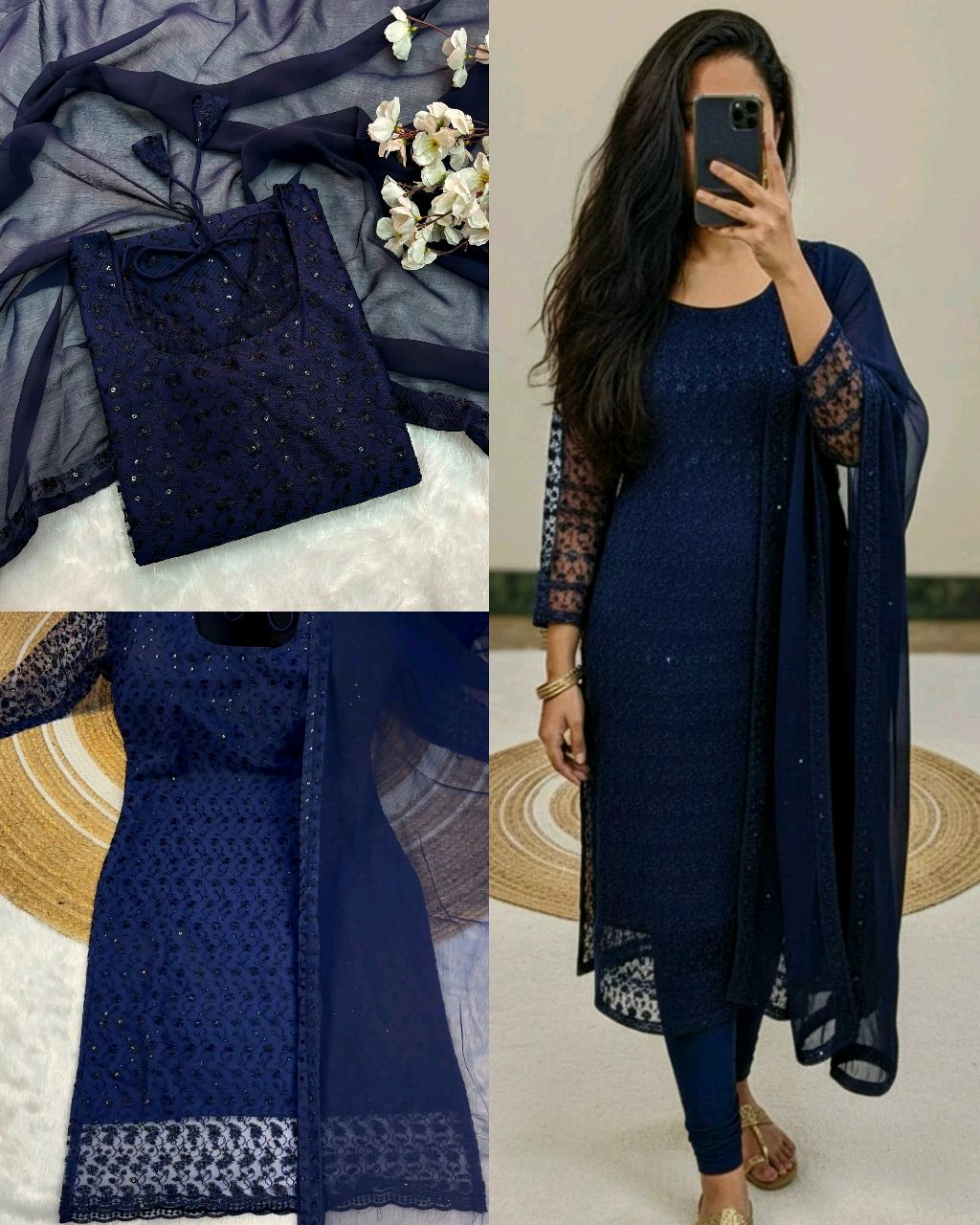 New Launching premium net fabric with beautiful chikankari work and matching soft georgette dupatta with 4 side lace broder - Image 3