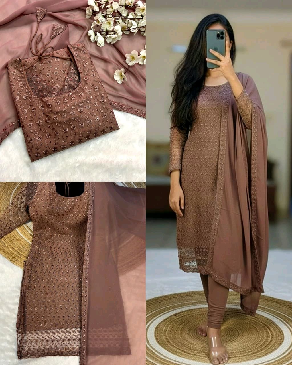 New Launching premium net fabric with beautiful chikankari work and matching soft georgette dupatta with 4 side lace broder - Image 4