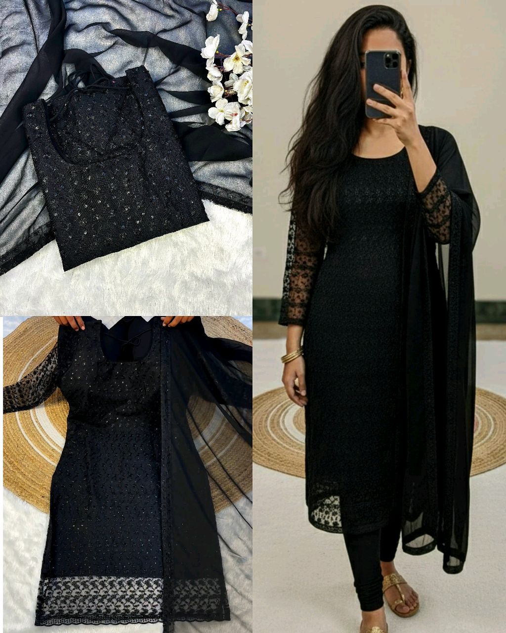 New Launching premium net fabric with beautiful chikankari work and matching soft georgette dupatta with 4 side lace broder - Image 5