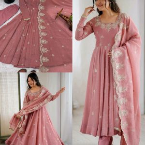 Elegant Embroidered Sequence Designer Anarkali Three Piece Set