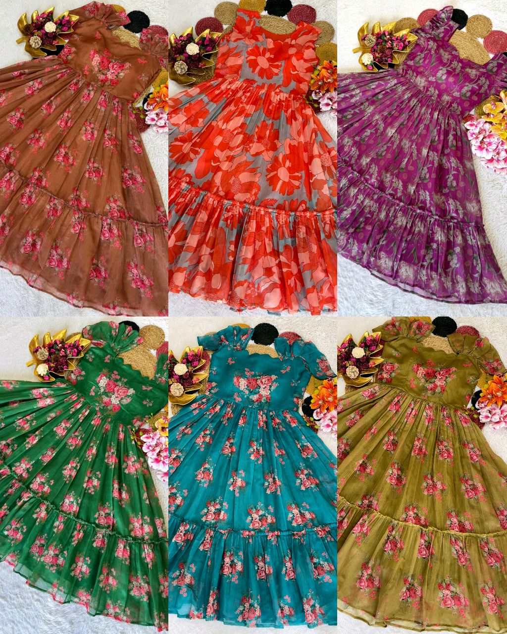 New Launching the most trending Full Stitched Pure Chanderi Floral Midi Gown adding a touch of glamour and elegance to your look For Festive Season