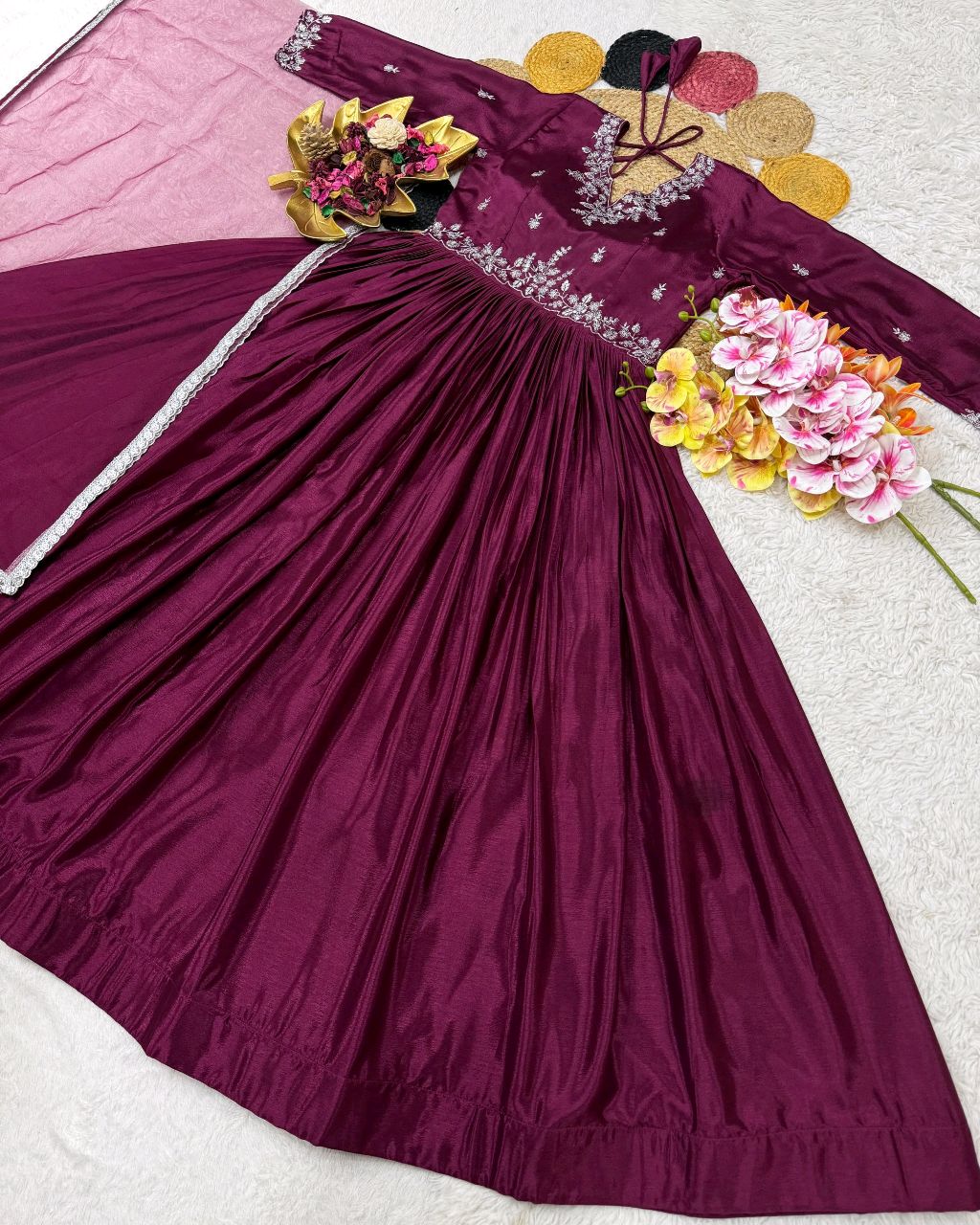 New Launching the most trending Beautiful Soft Chinnon Sequins Embroidery Gown With Dupatta - Image 2