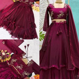 Launching Our Latest Christmas Collection Beautiful Heavy Space Silk 3 In 1 Style Lehenga choli Set Double Frill – Where Elegance Meets Comfort!