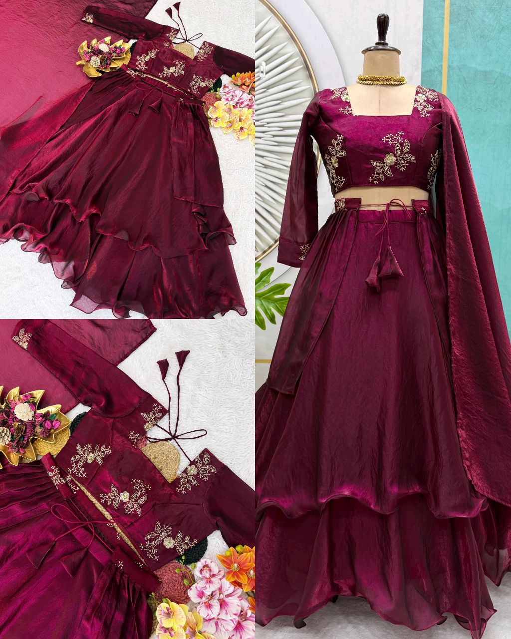 Launching Our Latest Christmas Collection Beautiful Heavy Space Silk 3 In 1 Style Lehenga choli Set Double Frill – Where Elegance Meets Comfort!