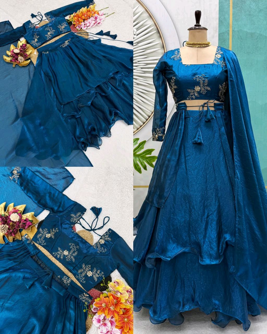 Launching Our Latest Christmas Collection Beautiful Heavy Space Silk 3 In 1 Style Lehenga choli Set Double Frill – Where Elegance Meets Comfort! - Image 2