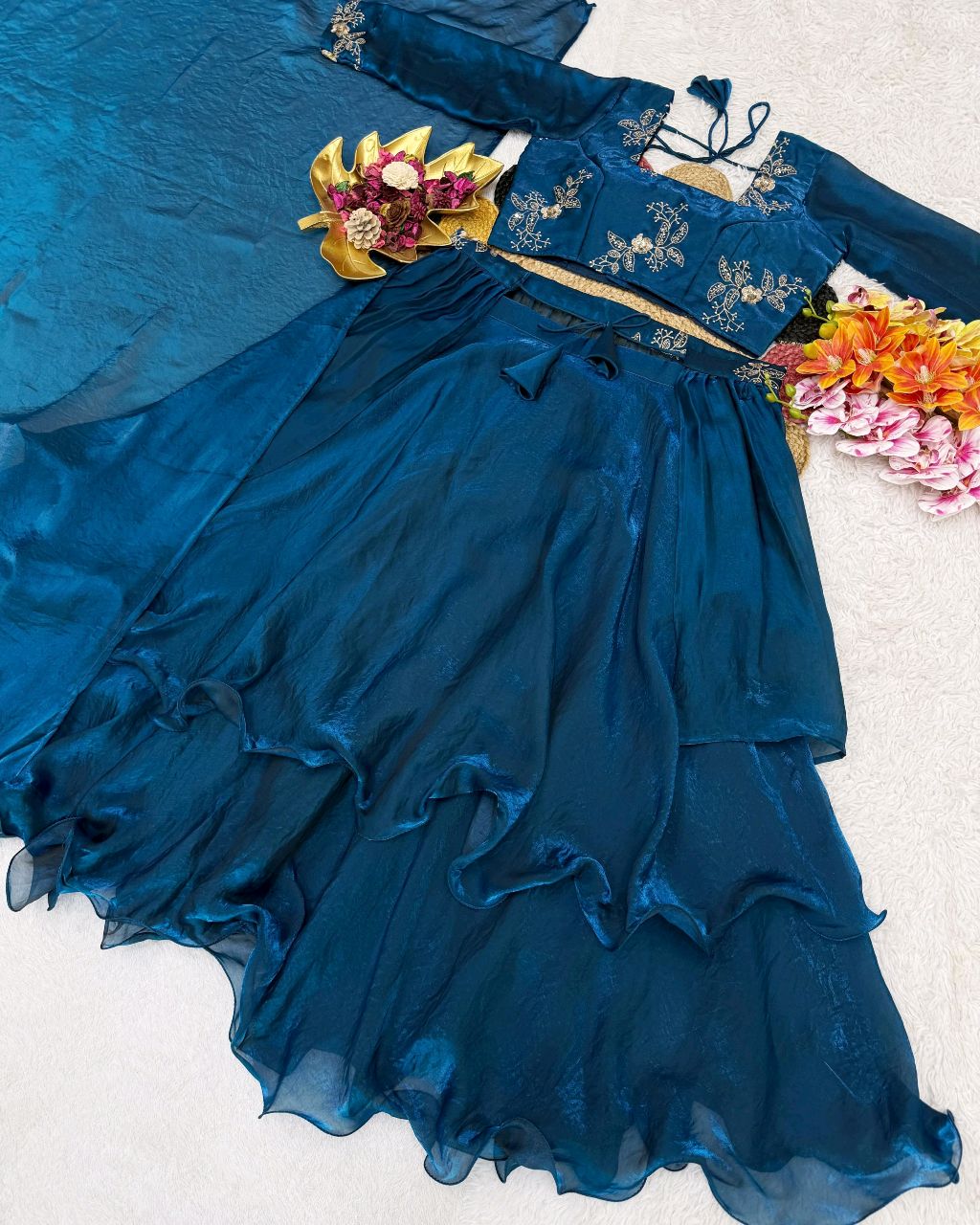 Launching Our Latest Christmas Collection Beautiful Heavy Space Silk 3 In 1 Style Lehenga choli Set Double Frill – Where Elegance Meets Comfort! - Image 4